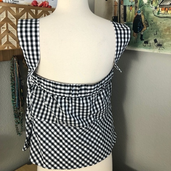 Express Black and White Gingham Off-Shoulder Blouse - Picture 4 of 11